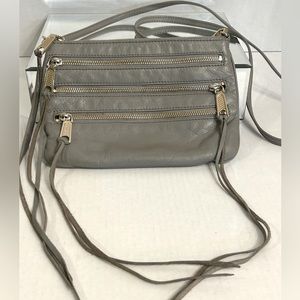 Rebecca Minkoff Gray Leather 3 Zipper Rockler Crossbody Handbag Purse Pockets